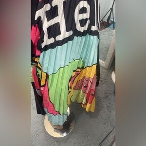 Hello Girl Print Pleated Skirt- elastic waistband